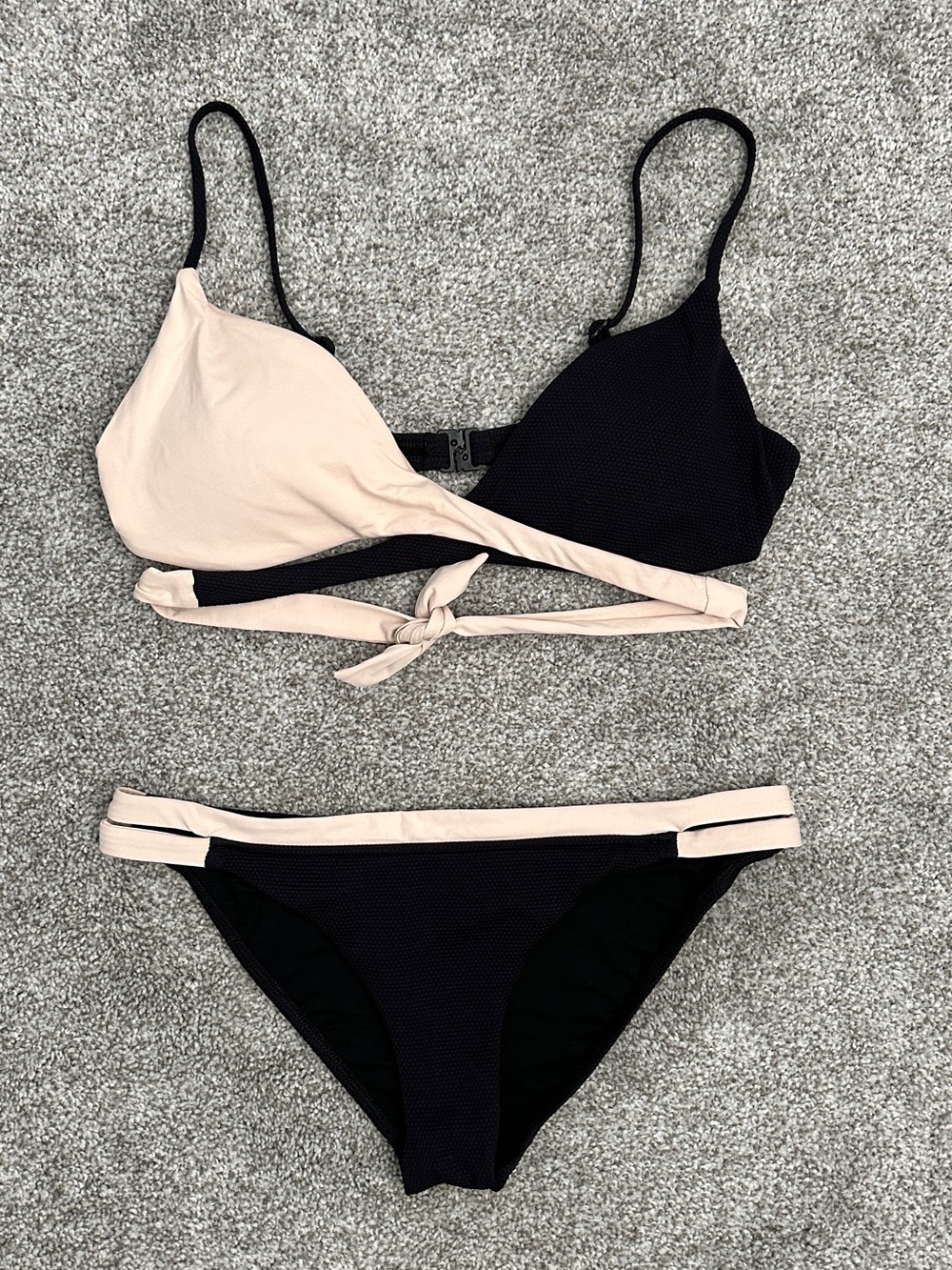 Baku Bikini Set Black Nude Top Sz 14 Bottom Sz 12 Wrap Australia Colorblock Swim